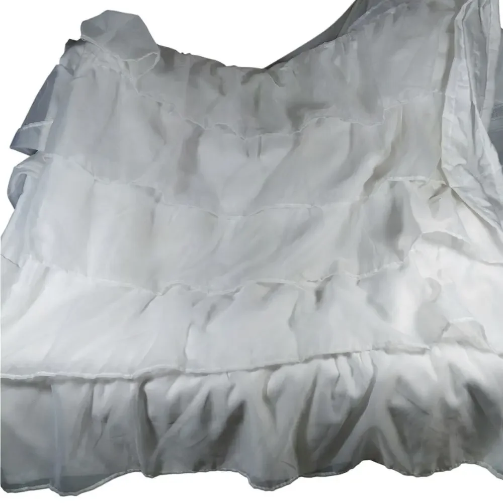 GORGEOUS PURE WHITE RUFFLED/TIERED CHIFFON FLOUNCY SHOWER CURTAIN! 72